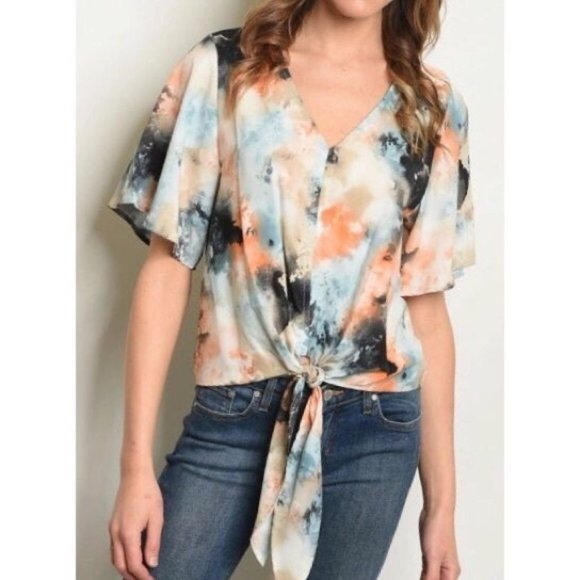 Peach Love California Tops - Tie Dye Short Sleeve Top--Made in USA